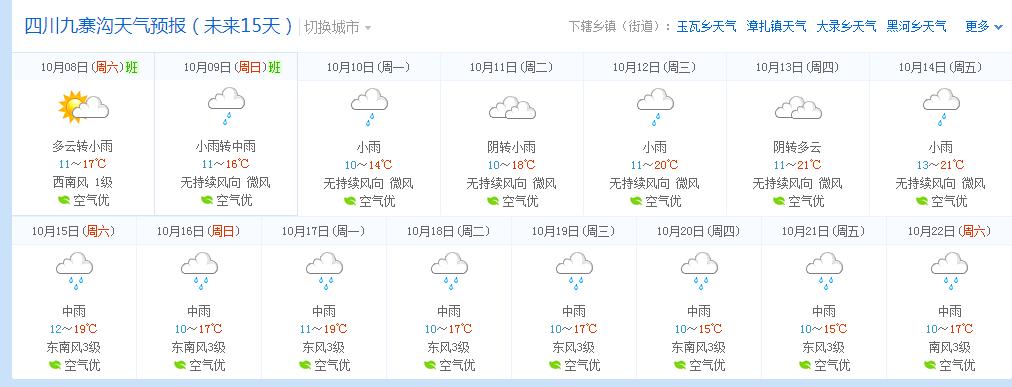 九寨沟天气预报一周15_九寨沟天气预报一周15天天气预报